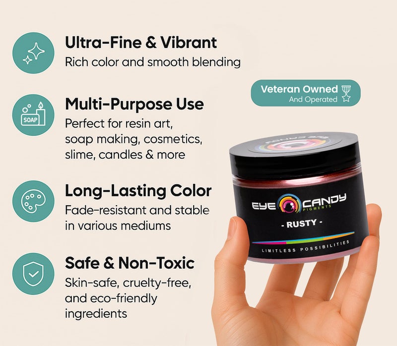 Eye Candy Premium Mica Powder Pigments | Multipurpose DIY Arts and Crafts Additive | Acrylic, Woodworking, Bath Bombs, Resin, Epoxy, Soap, Fishing Lures (Rusty) - Image 3